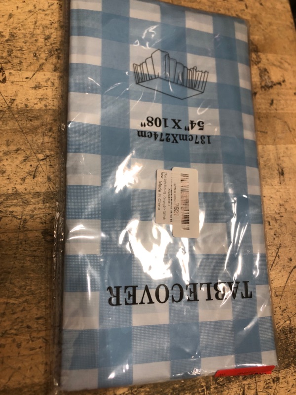 Photo 1 of 2 Pack Light Blue Gingham Tablecloth Rectangular Pale Blue and White Checkered Tablecloths Disposable Plastic Plaid Table Cover for Parties, Outdoor Picnic, Birthday, Wedding, Camping 54 × 108 Inch