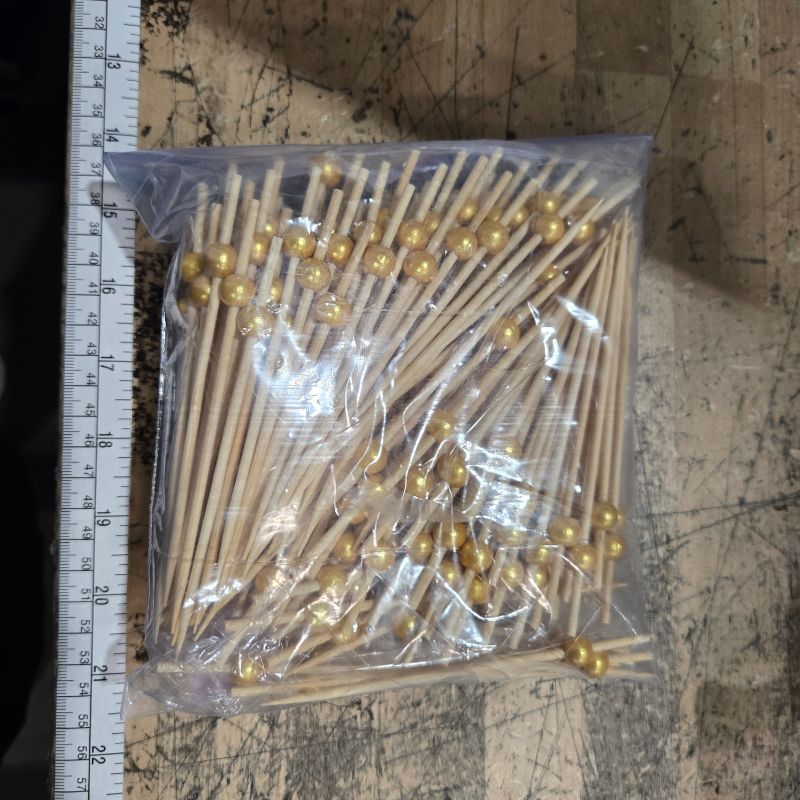 Photo 1 of 200PCS Cocktail Picks, Fancy Toothpicks for Appetizers, Decorative Bamboo Skewers for Appetizers Drinks Fruit, 4.7 Inch Long Wooden Gold Pearl Food Sticks Charcuterie Boards Accessories Party Supplies