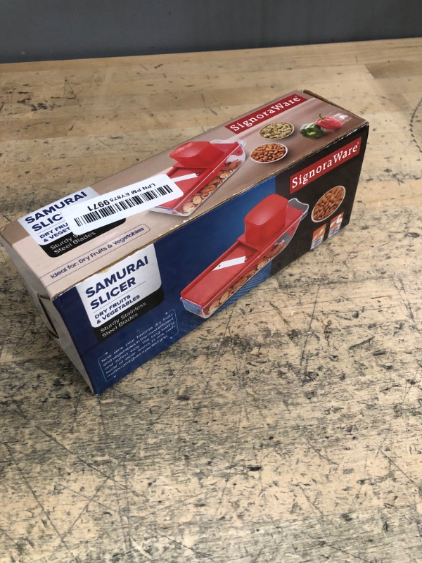 Photo 1 of Small Mandoline Slicer – Portable Vegetable Slicer for Kitchen, Travel, On The Go – Adjustable thickness mandoline Slicer Food Cutter with Container All-in-1 Compact Vegetable Chopper– with Bowl Red