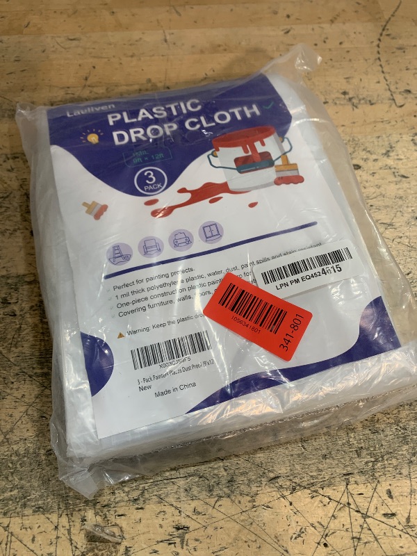 Photo 1 of 3-Pack Plastic Drop Cloth, 9x12 Feet Clear Plastic Painting Tarps Waterproof, 1 Mil Thick Drop Sheet for Furniture Couch Floor Cover