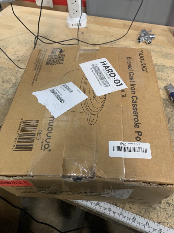 Photo 1 of **MINOR DAMAGE/SCRATCH INSIDE**Nuovva Enamelled Cast Iron Dutch Oven Pot with Lid – 6.4 Quart Non Stick Casserole Pot – Heavy Duty & Oven Safe up to 500° F for Bread Baking, Braising, Stews, Roasting – 28cm Red