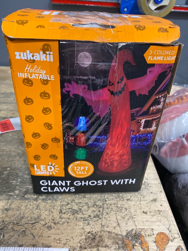 Photo 1 of 12FT Giant Halloween Inflatables Ghost with 3-Colored Flame Rotation LED Lights, Huge Spooky Halloween Decoration Outdoor Large Halloween Blow Up Yard Decorations Tall Blow-ups for Lawn Party (1PCS)