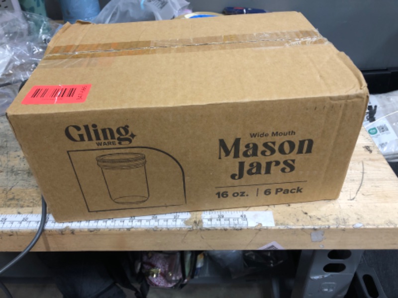 Photo 1 of [ 6 Pack] 16 oz. Wide-Mouth Glass Mason Jars with Metal Airtight Lids and Bands for 1 Pint Canning, Preserving, & Meal Prep