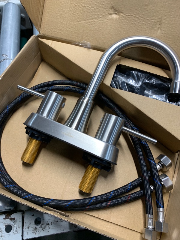 Photo 1 of (used)(see images) Bathroom Faucets for Sink 3 Hole, Hurran 4 inch Brushed Nickel Bathroom Sink Faucet with Pop-up Drain