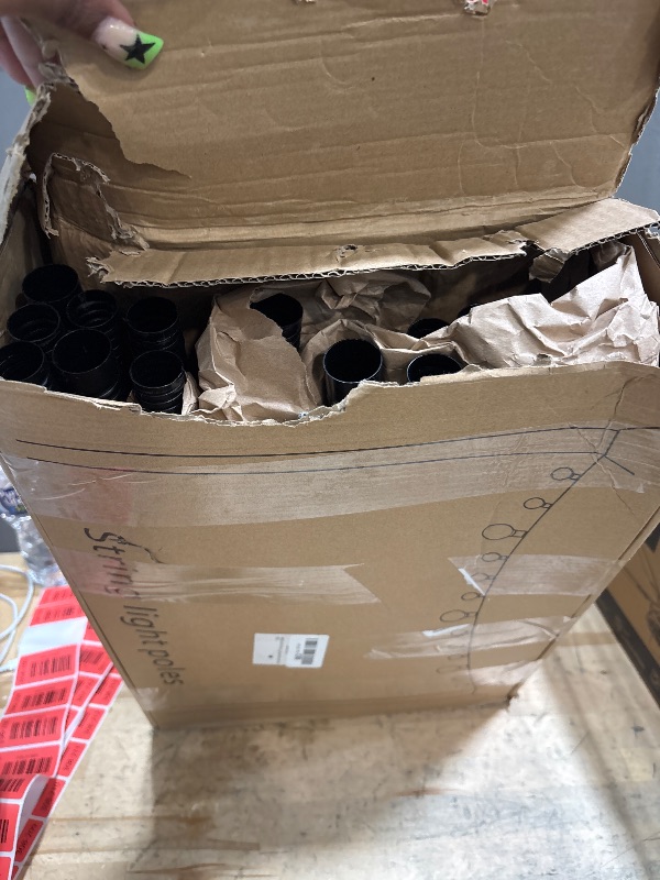 Photo 1 of 6 Pack 10 ft Heavy Duty Metal String Light Poles Adjustable Outdoor Lighting Stand for Patio,Backyard,Garden,Party & Wedding Rustproof & Sturdy with Hooks