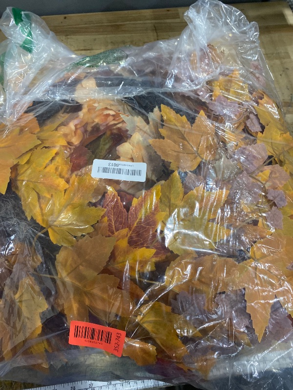 Photo 1 of 28'' Large Fall Wreath for Front Door, Porch, Window- Artificial Maple Leaves Faux Sunflower Hydrangea Pumpkins Outdoor Autumn Wreath for Home, Farmhouse Wall Thanksgiving Day Harvest Festival Decor