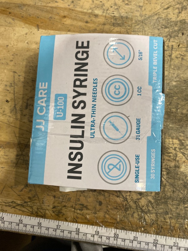 Photo 1 of **PARTIAL SET**JJ CARE Insulin Syringe (Pack of 30) 1cc/ml 31G 5/16", U-100 Insulin Syringes, Ultra Fine Single Use Insulin Needles, Disposable & Sterile Diabetic Syringes, Individually Wrapped