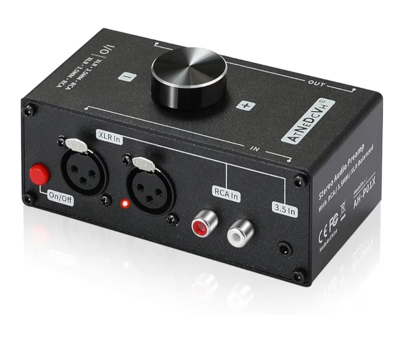 Photo 1 of **CABLE INSIDE MOST LIKELY DOES NOT GO TO AMP OR IF IT DOES ITS DAMAGED (WIRES CLIPPED) ** Stereo Audio Preamplifier - XLR Balanced RCA 3.5mm Input to XLR Balanced RCA 3.5mm Output Converter Adapter amp - Headphone Amplifier, Gain 20dB Phono Turntable Pho