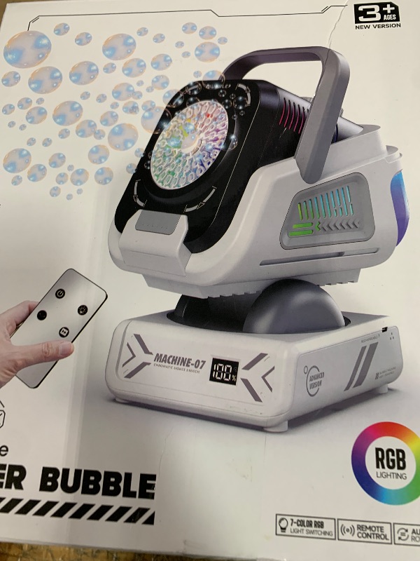 Photo 1 of 2025 Upgraded Bubble Machine with Remote Control, Automatic Rotation & RGB Lights, 1800mAh Rechargeable Battery, Type-C Charge, Bubble Maker for Kids, Weddings, Birthday Parties, Outdoor Activities