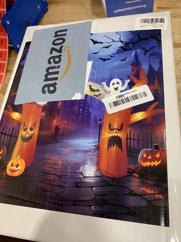 Photo 1 of 17 FT Halloween Inflatables Outdoor Yard Decorations, Spooky Light-Up Blow Ups Inflatable Halloween Outside Decor, Ghost, Pumpkin, Witch, Castle, Tree Archway Inflatable (Ghost Arch Inflatables)