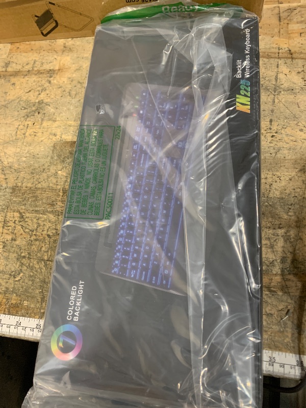 Photo 1 of *MISSING USB RECEIVER* Wireless Keyboard with 7 Colored Backlits, Wrist Rest, Phone Holder, Rechargeable Ergonomic Computer Keyboard with Silent Keys, Full Size Lighted Keyboard for Windows, MacBook, PC, Laptop (Black)