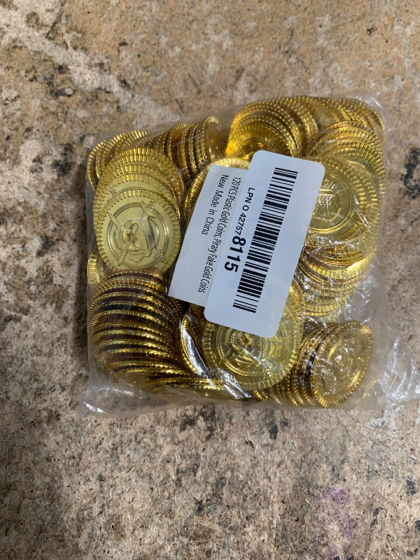 Photo 1 of 120 PCS Pirate Decorations, 1.38 in Pirate Coins, 0.06 in Fake Coins Plastic Coins Gold Coins Pirate Treasure, Pirate Birthday Party Decorations Game Hunt Party Props Toys Party Favor