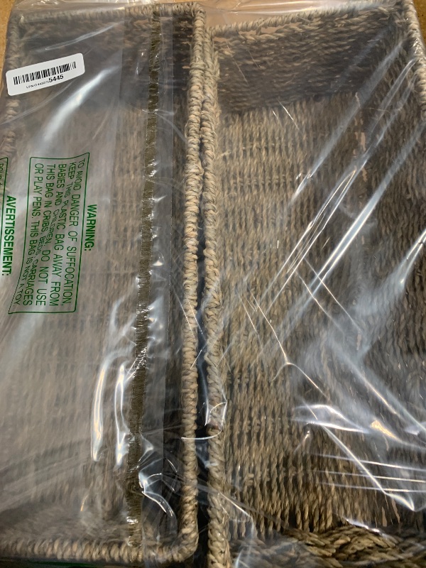 Photo 1 of **HAS DAMAGES** WEAVELYRICS [2-Pack] Seagrass Storage Baskets, Rectangle Wicker Containers, Wicker Toilet Basket Tank Topper, Handwoven Natural Storage Baskets for Shelves, Bathroom, Bedroom (16" x 6.5" x 4.3")