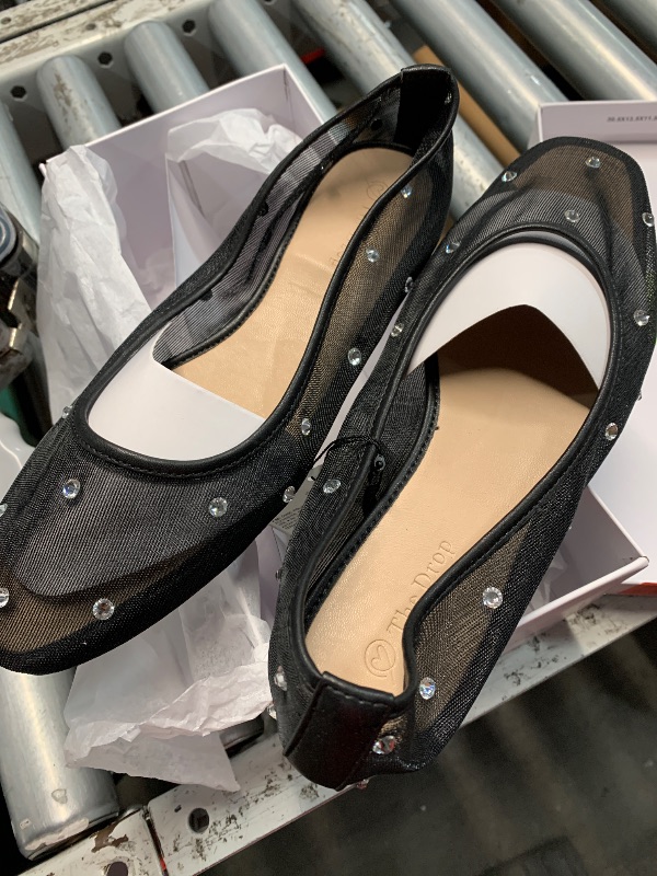 Photo 1 of (see all images) The Drop Women's Pepper Ballet Flat with Bow, Black Mesh/Rhinestone, 9