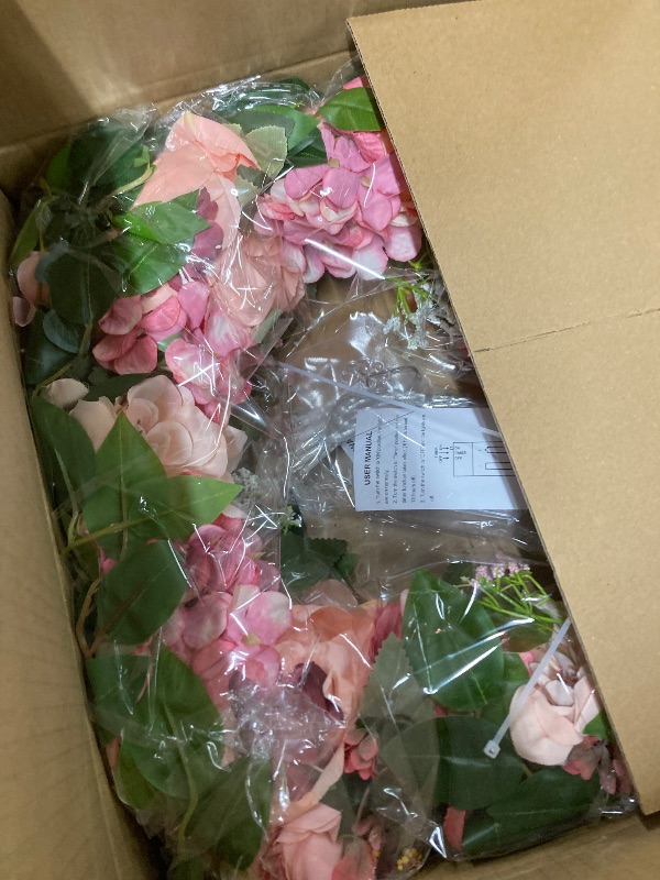 Photo 1 of [Lighted & Timer] 22" Spring Summer Wreaths for Front Door Peony Wreath with Lights Pink Silk Flower Hydrangea Rose Green Leaves Floral Wreath for Home Wall Window Wedding Party Indoor Outdoor Decor