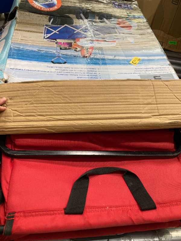 Photo 1 of ***DAMAGED -USED -SELLING AS IS *** MacSports All Terrain Beach Wagon with Side Table|Heavy Duty Collapsible Folding Cart with Large Wheels for Beach Day, Picnic, Camping, Outdoor Activities | RED/BLACK