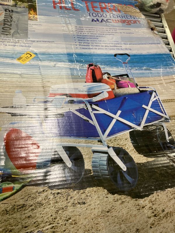 Photo 1 of ***DAMAGED -USED -SELLING AS IS *** MacSports All Terrain Beach Wagon with Side Table|Heavy Duty Collapsible Folding Cart with Large Wheels for Beach Day, Picnic, Camping, Outdoor Activities | RED/BLACK