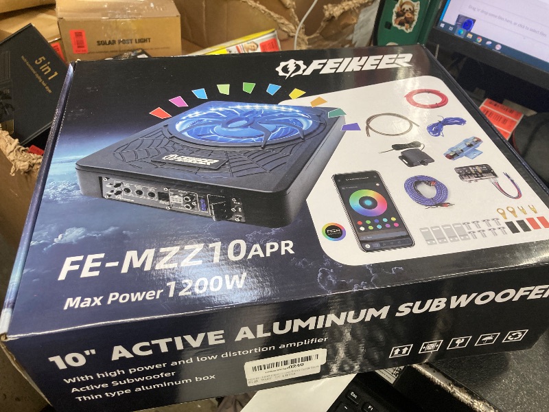 View 2 of 10" Upgrade 800W Slim Under Seat Powered Car Subwoofer, Car/Truck Audio Sub Built in Amplifier amp Combo Package, with Blue LED Light (Subwoofer+Installation Wire Kit)