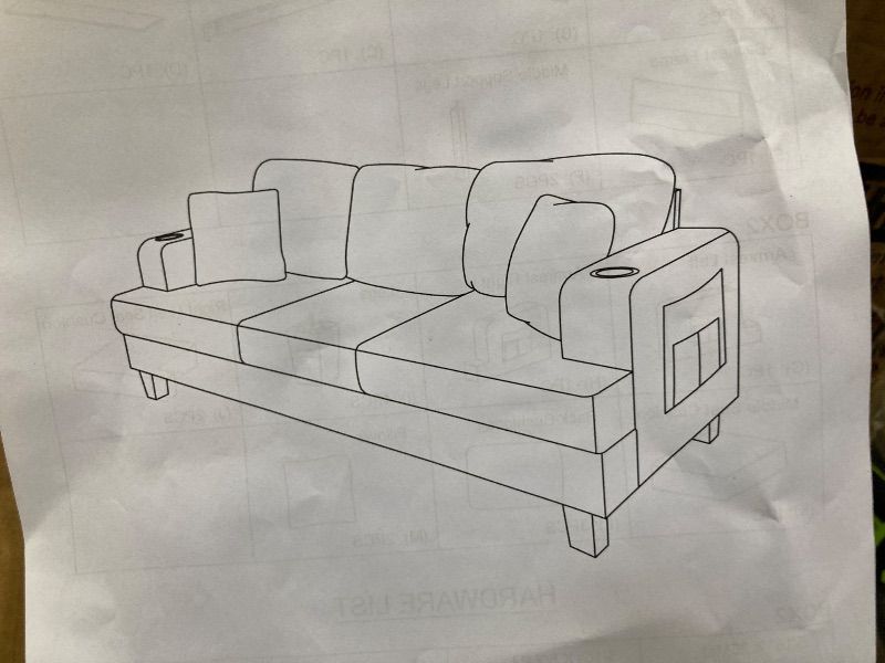 View 2 of **PARTIAL SET/BOX 2 OF 2 ONLY***83" Modern Couch with Cup Holders, 3 Seater Couch with Comfy Pillow & Side Storage Pockets, Corduroyn Small Couch with Deep Seat Couch for Living Room, Bedroom, Apartment and Office (Charcoal Gray)