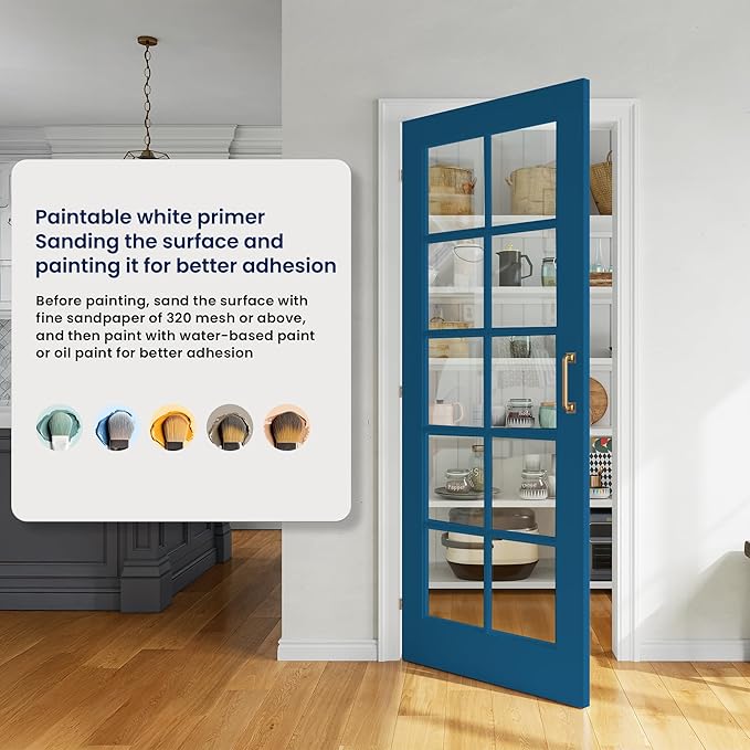 Photo 1 of (30" x 2) x 80" Clear Glass French Interior Door Slab, 10-Lite Glass Pantry Door for Bathroom Laundry Closet Pocket, Solid Core Pre-Assembled Panel Without Hardware, White