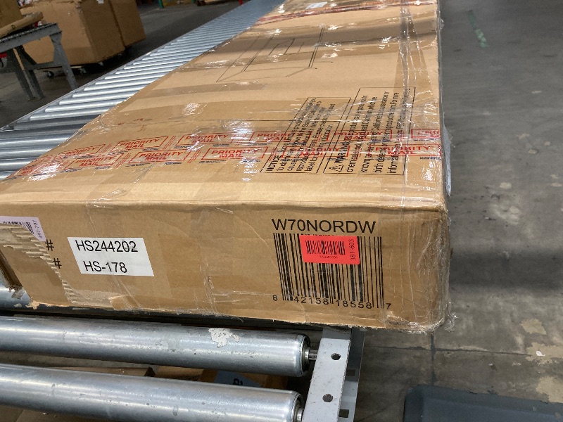 Photo 1 of ***MISSING PIECES -SELLING AS INCOMPLETE PARTS ONLY*** Walker Edison Saxon Mid Century Modern 2 Door Glass Shelf TV Stand for TVs up to 80 Inches, 70 Inch, Dark Walnut