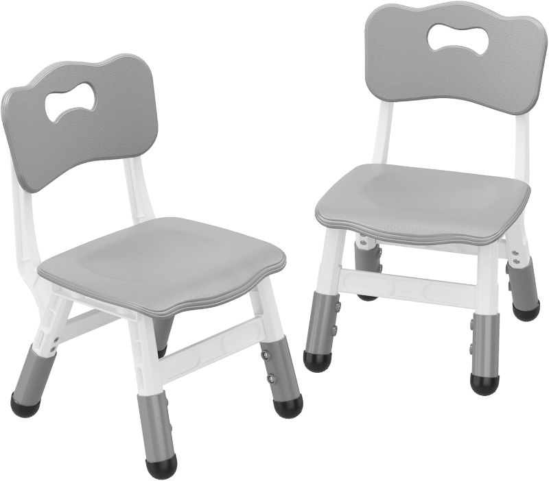 Photo 1 of **DAMAGED/MISSING PARTS-ONLY***Garvee Kids Chairs 2 Pack, 3 Level Height Adjustable Toddler Chairs for Children Boys Girls Age 2-6, Plastic Kids Chair for Home Family Classroom Nursery, Grey