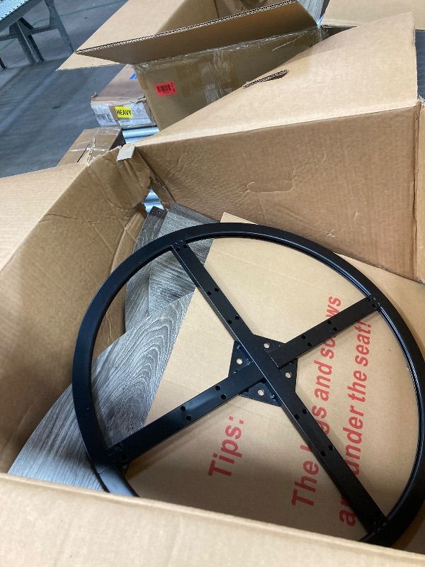 Photo 1 of **Damaged and with missing pieces to use for parts**Tribesigns 47 inch Round Dining Table Wood Kitchen Table for Dining Room, 47" Dinner Room Tables for 4-6, Farmhouse Accent Furniture with Wooden Tabletop and Cross Base, Rustic Grey
