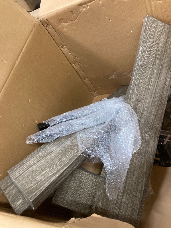 Photo 1 of **Damaged and with missing pieces to use for parts**Tribesigns 47 inch Round Dining Table Wood Kitchen Table for Dining Room, 47" Dinner Room Tables for 4-6, Farmhouse Accent Furniture with Wooden Tabletop and Cross Base, Rustic Grey