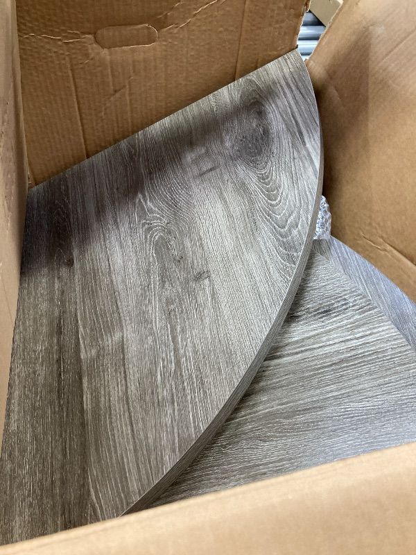 Photo 1 of **Damaged and with missing pieces to use for parts**Tribesigns 47 inch Round Dining Table Wood Kitchen Table for Dining Room, 47" Dinner Room Tables for 4-6, Farmhouse Accent Furniture with Wooden Tabletop and Cross Base, Rustic Grey