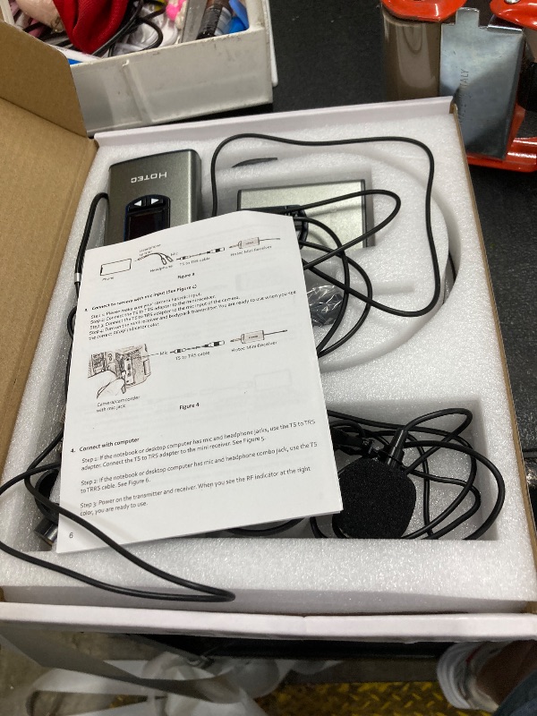 Photo 1 of ***MISSING RECEIVER -SELLING AS IS ***   Hotec Wireless System with Dual Headset Microphones/Lavalier Lapel Mics and Bodypack Transmitters and One Mini Rechargeable Receiver 1/4" Output, for Live Performances