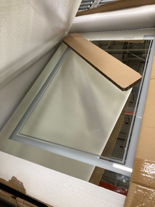 Photo 1 of *Glass pieces inside/Unsure what's broken* ExBrite 24 x 32 LED Lighted Medicine Cabinet with Mirror, Front & Backlit, Night Light, Clock & Temp Display, Defog, 5X Magnifier, 3-Color Dimmable LED, Surface/Recessed Mount, Hinge On the Right