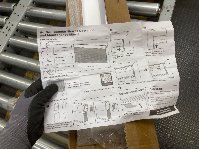 Photo 1 of *Hardware missing* Cordless no drill Cellular Shades 36" x 64", White