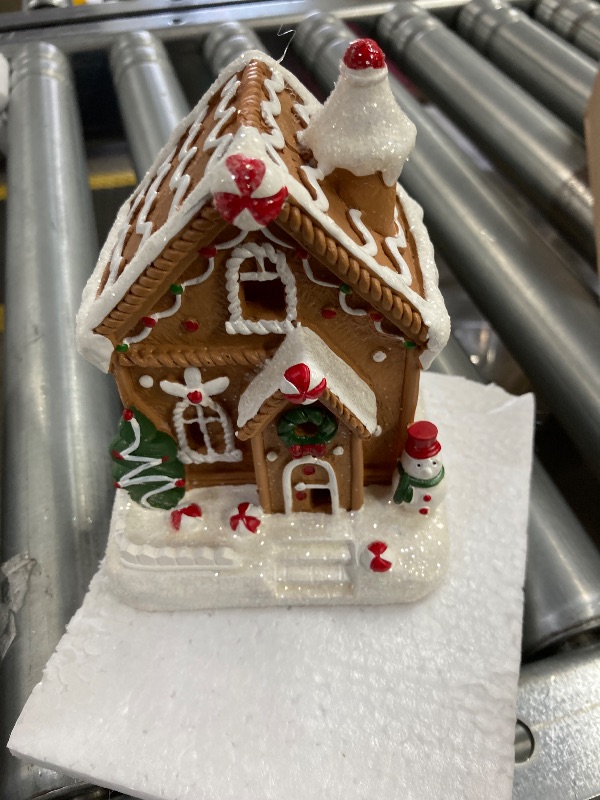 View 2 of **Its not working the light, see the picture**Hodao Christmas Gingerbread House Decoration – Hand-Painted Two-Story Design | Featuring Christmas Wreath, Gingerbread Man, and Apple Chimney | Perfect Holiday Home Décor and Gift Choice (Multicolor)
