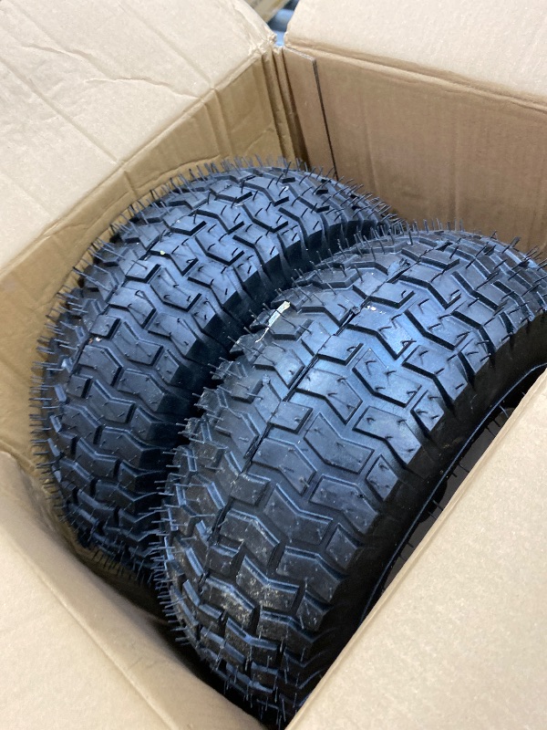 Photo 1 of ***MISSING PARTS-SELLING AS IS*** GICOOL 15x6.00-6 Rubber Lawn Mower Tire and Wheel, 2 Pcs Replacement 15x6-6nhs Riding Mowers Lawn Tire and Wheel with Bearing Bore 3/4", 3" Centered Hub