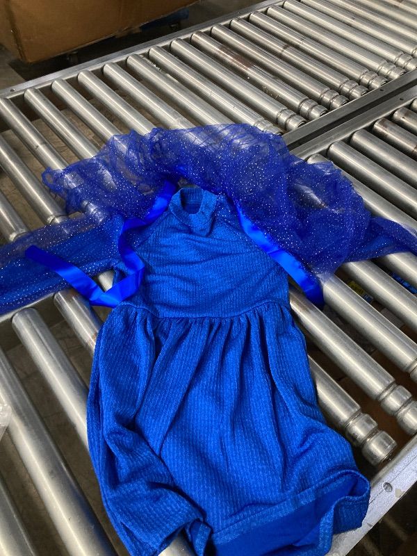 Photo 1 of **SIMILAR**Little Bitty Girls Long Sleeve A-Line Sparkle Tulle Dress,Mock Neck Detachable High Low Skirt with Pockets Royal Blue SIZE 8-9 YEARS