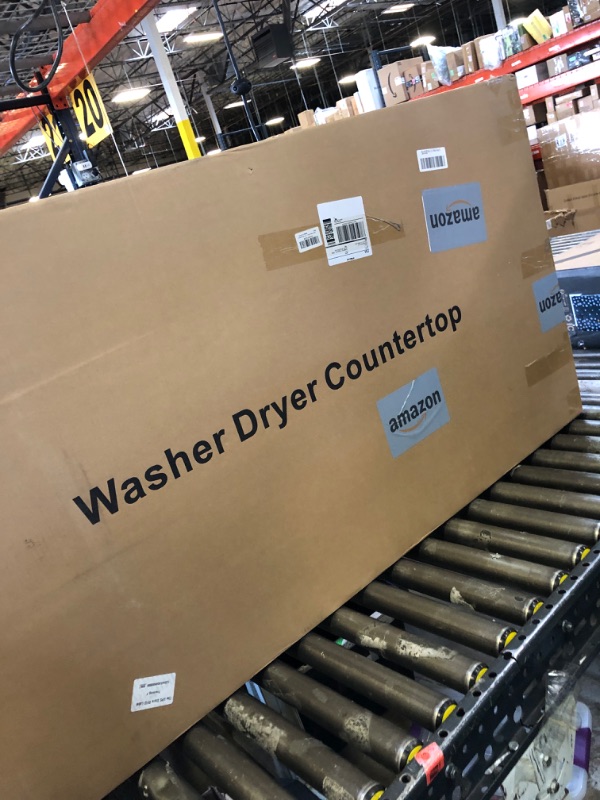 Photo 1 of efluky Washer Dryer Countertop, Wood Countertop with Edge Rails for Laundry Room Organization and Storage, Washer Dryer Topper for Laundry Room, 27.5" x 54" Rustic Brown