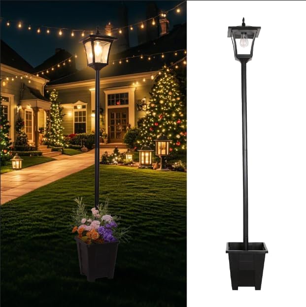 Photo 1 of **SOME COVERS HAVE CRACKS***2 PACK Solar Post Lights Outdoor Waterproof, Dusk to dawn Warm Yellow Lights, Outdoor Planter for Real or Fake Flowers, Solar Lights for Lawn, Patio, Front/Back Door