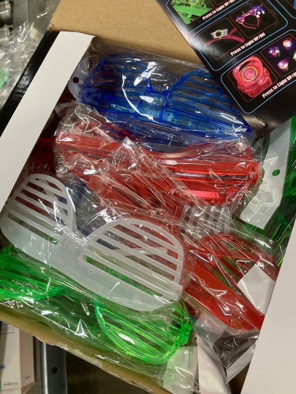 Photo 1 of ***MISSING PIECES -SELLING AS PARTS ONLY*** Glow in the Dark Party Supplies for Kids Adults, Light Up Party Favors with Light Up Glasses, Headband, Rings, Bulk Party Pack DIY Glow Necklaces Bracelets, Neon Party Supplies