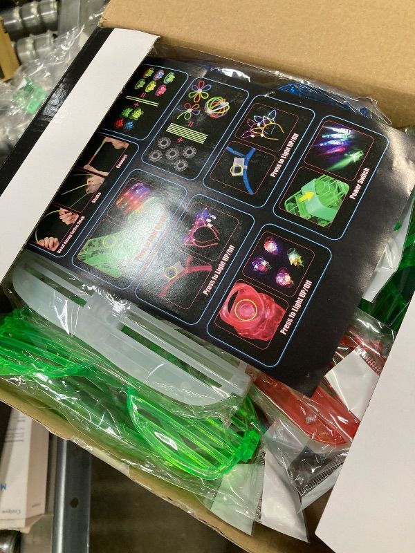 Photo 1 of ***MISSING PIECES -SELLING AS PARTS ONLY*** Glow in the Dark Party Supplies for Kids Adults, Light Up Party Favors with Light Up Glasses, Headband, Rings, Bulk Party Pack DIY Glow Necklaces Bracelets, Neon Party Supplies