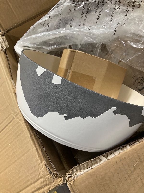 Photo 1 of ***DAMAGED -TOP COAT PEELED OFF -SELLING AS IS *** Amazon Basics Enameled Cast Iron Dutch Oven Pot with Lid, Round, Dual Handles, Heavy-Duty, Oven Safe for Stews, Roasting, Baking, 7.3-Quart, Matte White