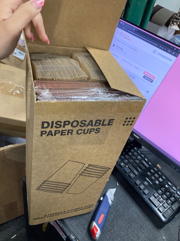 Photo 1 of **MISSING SLEEVES**BIBBOO 12 oz Disposable Coffee Cups with Lids, Sleeves and Stirrers 100 Pack, Hot Cups with Lids, Leak-Proof To Go Cups for Hot Chocolate, Cocoa, Office, Coffee Bar Accessories