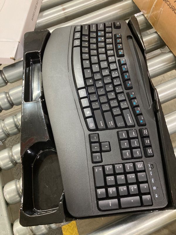 Photo 1 of ***MISSING MOUSE -SELLING AS INCOMPLETE -PARTS ONLY***  Wireless Keyboard 2.4G Full Size Wave Keys Ergonomic Keyboard with Wrist Rest, Phone Holder,  for Windows, Mac OS, Laptop, PC (Black)