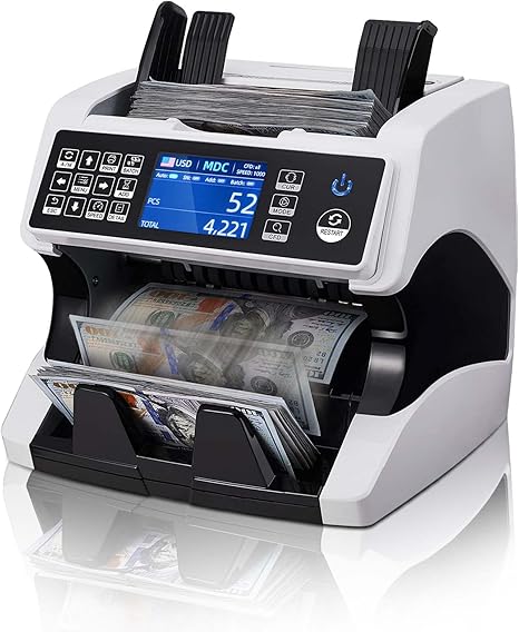 Photo 1 of **DAMAGED**MUNBYN IMC01 Bank Grade Money Counter Machine Mixed Denomination, 2CIS/UV/IR/MG/MT Counterfeit Detection, Serial Number, MUL Currency Cash Counter, Printer Compatible, 2Y Warranty (White)