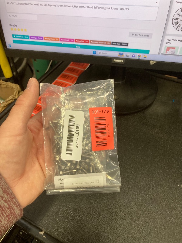 Photo 1 of #8 x 3/4" Stainless Steel Hardened 410 Self-Tapping Screws for Metal, Hex Washer Head, Self-Drilling Tek Screws - 100 PCS