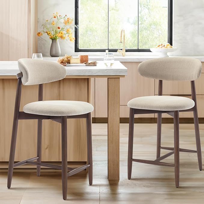 Photo 1 of ***SET OF 2 -SELLING AS INCOMPLETE SET *** COLAMY Counter Height Bar Stools Set of 2, Kitchen Bar Stools with Back, Mid Century Modern Upholstered, with Wood Legs for Kitchen Island Dining Room, Beige