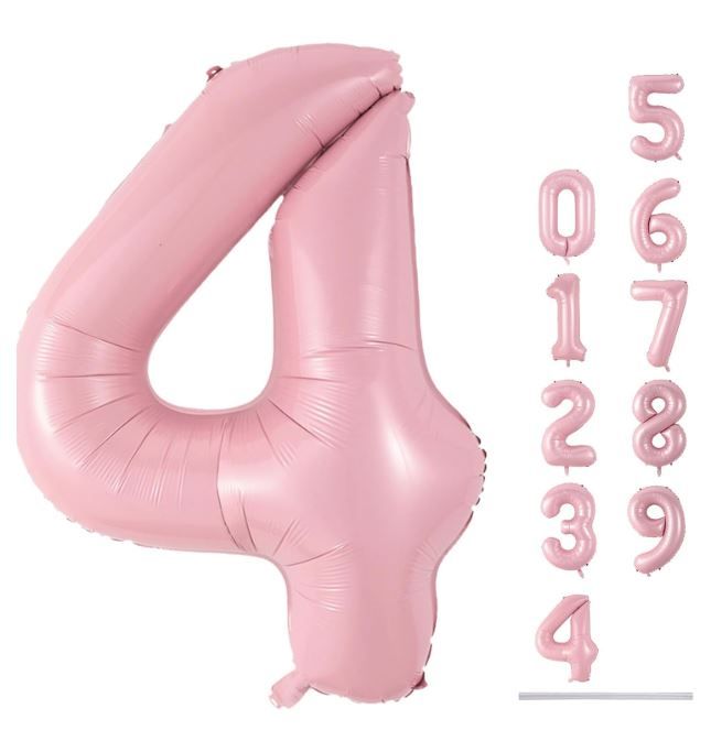 Photo 1 of 40 Inch Pastel Pink Foil Balloon Number 4, Large Self Inflating Light Pink Number Balloons 0-9 Pearl Pink Helium Number Balloons Set for Girls 4th Birthday Women Anniversary Party Decoration Supplies