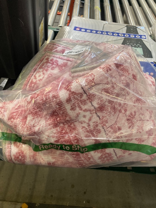 Photo 1 of OPPODREAM Thin Vintage Pink Area Rugs 5x7, 5 x 7 Retro Washable Rug Non Slip, Low-Pile Faux Wool Carpet, Distressed Floor Mat for Living Room, Bedroom, Kitchen, Office, Dorm, Dinning Room