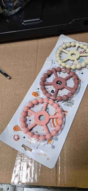 Photo 1 of 3 Pack Ring Teether Baby Infant Toys, Baby Essentials, Silicone Teething Ring Toys for Babies 0-6 Months, Seposeve Toddler Teethers 6-12 Months 12-24 Months, Infant Teething Relief, Purple Pink White