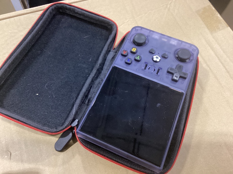 Photo 1 of ?R36MAX 4000mAh Portable Rechargeable Handheld Retro Game Console,Comfort Non-Slip Handheld Standing Retro Game Console with 64G TF Car,4.0-inch Screen,for Office,Purple Gray