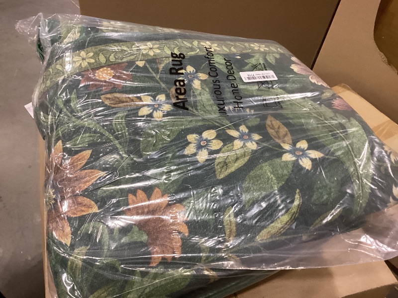 Photo 1 of Floral Washable 6x9 Area Rug?Dark Green Boho Rugs for Living Room, Soft Low-Pile Non-Slip Stain Resistant & Non-Shedding Carpet for Bedroom, Dining Room, Office, Entryway, Nursery